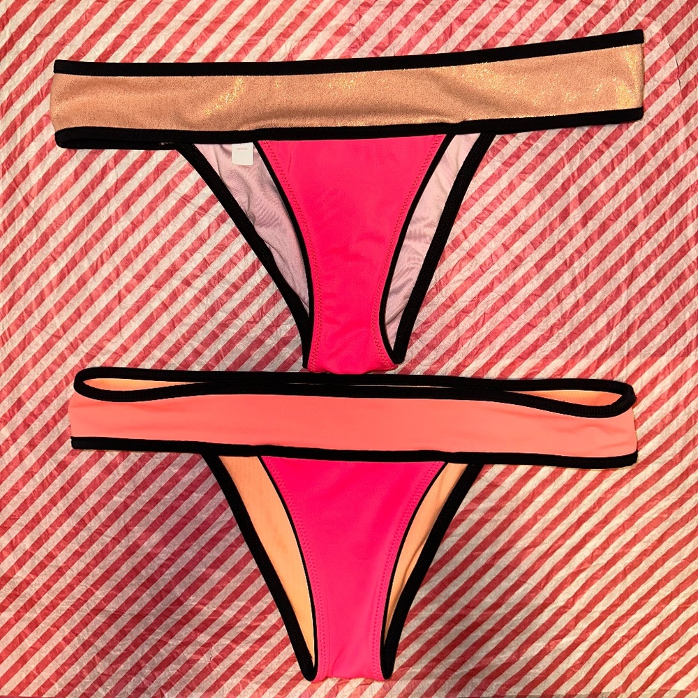 Victoria’s Secret Swim Bikini Bottoms Cheeky Color Block Trim Pink Lot Bundle 2
